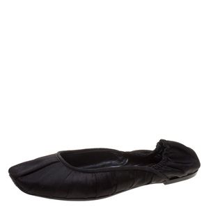 Bottega Veneta Scarpa Black Square Toe Satin Flats - Size 37